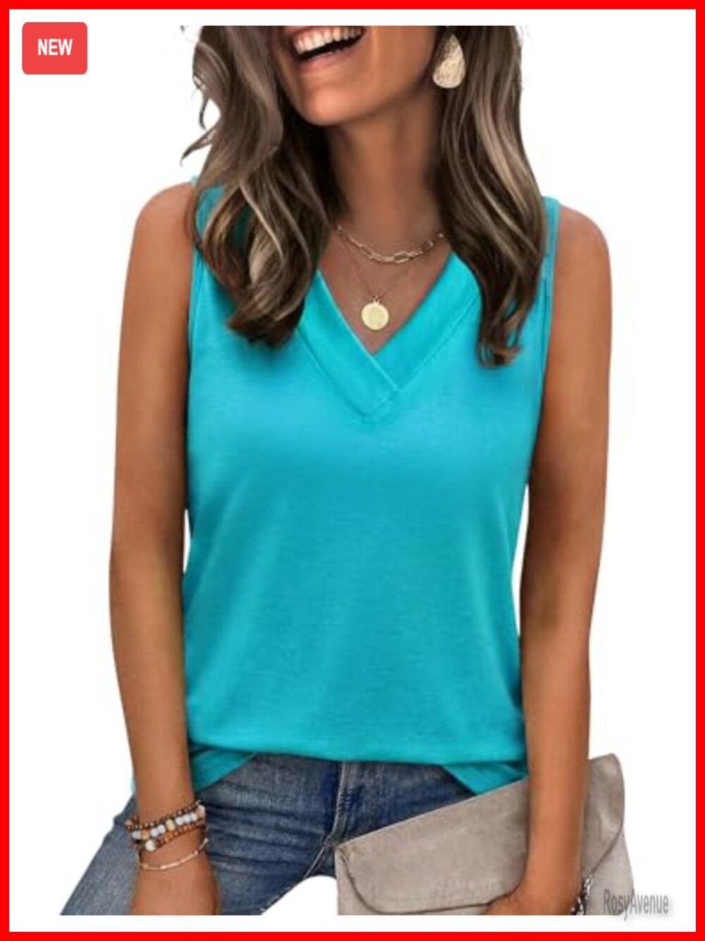 Women's Sleeveless V-Neck Tank Top Loose Fit Summer Beach Vacation Top